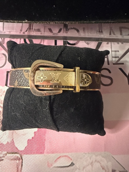 Stainless steel Jewelry - 18k gold plated stainless steel Brown Monogram Belt Bracelet Gold Buckle